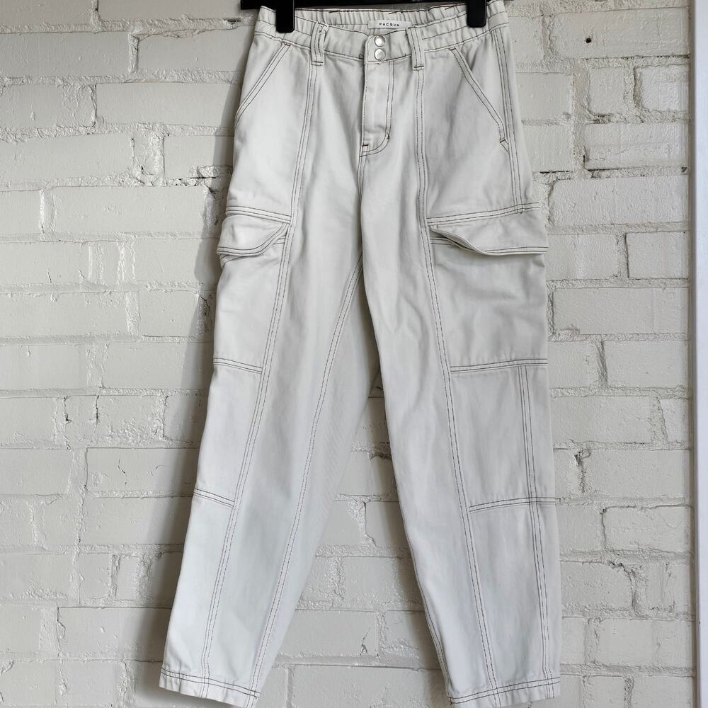 PacSun Off-White Cargo Pants | Streetwear Cyber Y2K | Canvas Pants Skater Small